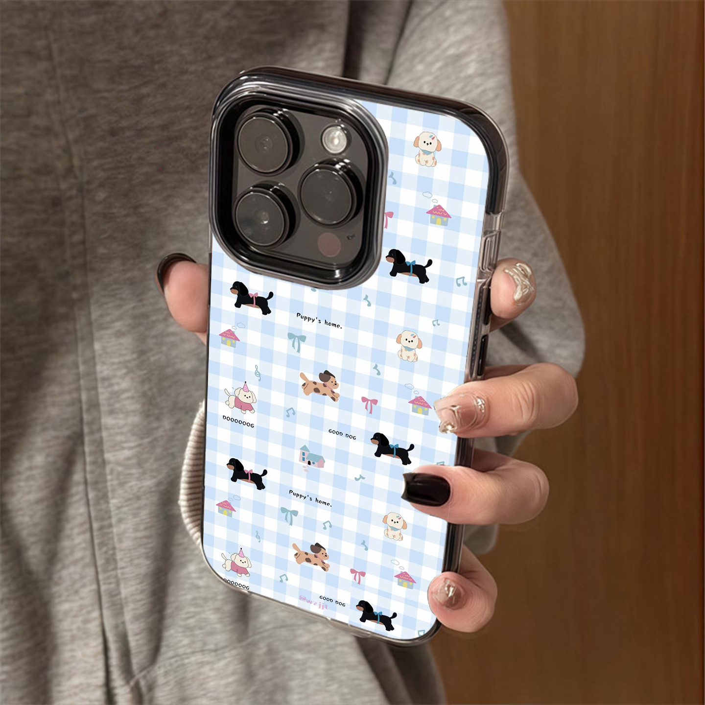 格纹小狗适用苹果17promax手机壳iPhone16pro新款15防摔14软壳13男12xsmax女款11iphonexr情侣3se2套x78plus