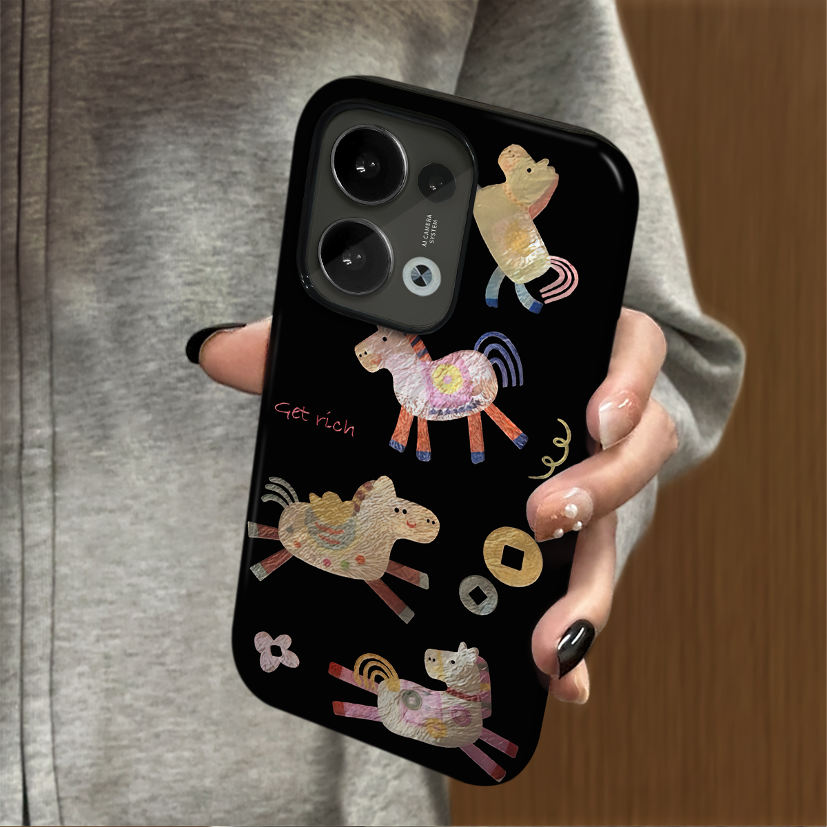 黑底小马适用opporeno14手机壳reno13新款12oppofindx9pro+x8ultra11男10女款7情侣4oppoa5a3a97a96a58套a6gt