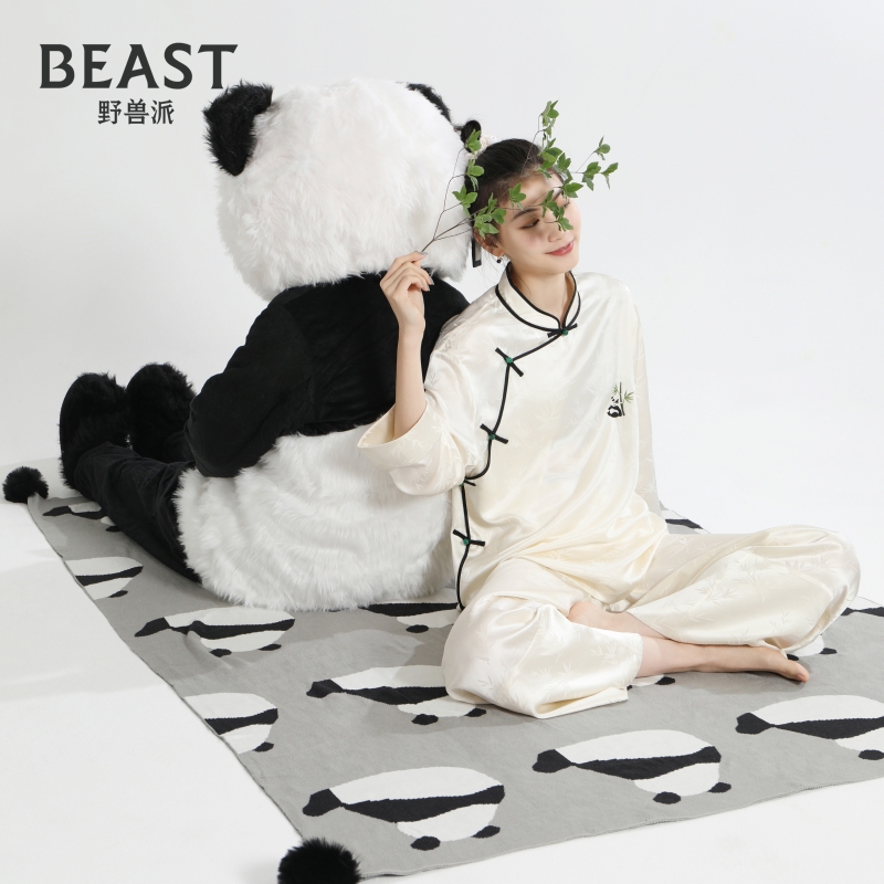 野兽派熊猫噗噗真丝提花家居服