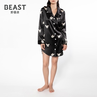 裙可外穿睡衣家居服秋 THEBEAST 野兽派日进斗金小奶狗女真丝衬衫