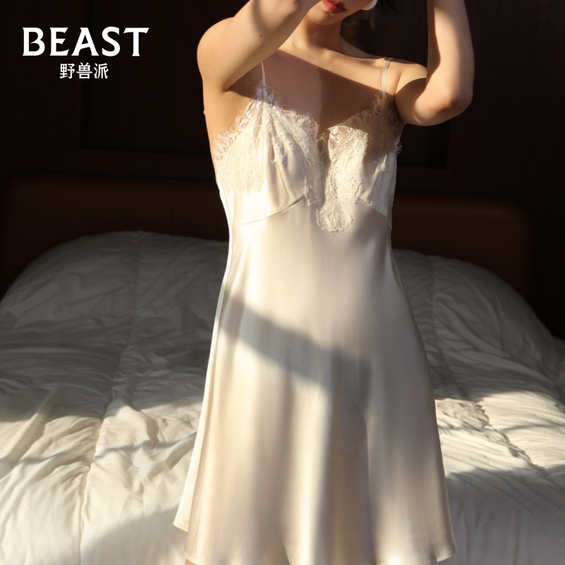 THEBEAST/野兽派香草天空硬糖蕾丝女士吊带裙真丝睡衣家居服秋新