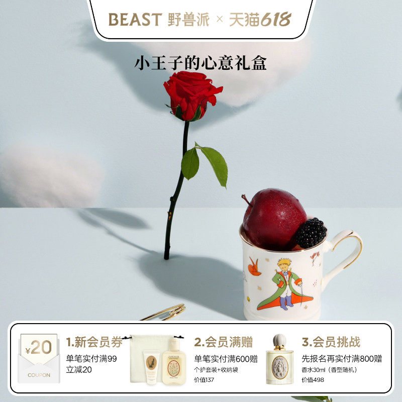 【618即刻抢购】野兽派小王子马克杯玫瑰永生花礼盒新婚节日礼物