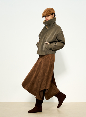 张小某麂皮绒a字裙半裙女秋冬2025新款不规则复古长款半身裙Q2157