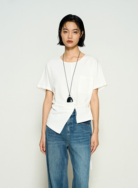 张小某 白色短袖t恤女春季2026新款系带设计感不规则上衣 T1897