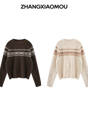 张小某 梨形定制 冬季复古慵懒提花圆领套头针织毛衣1BW12M2466