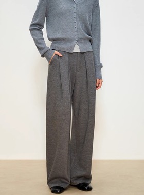 张小某 山羊绒灰色直筒休闲裤女秋冬2025新款高腰拖地阔腿裤K1985