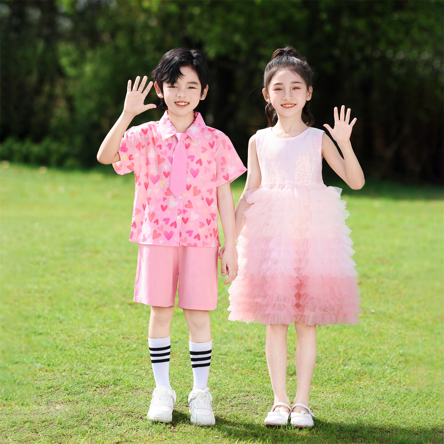 Tagkita小学生夏季粉色演出服