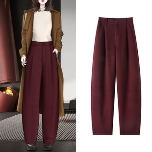 冬日神裤！高级感安可拉红羊毛混纺阔腿香蕉裤秋冬新款加厚弯刀裤