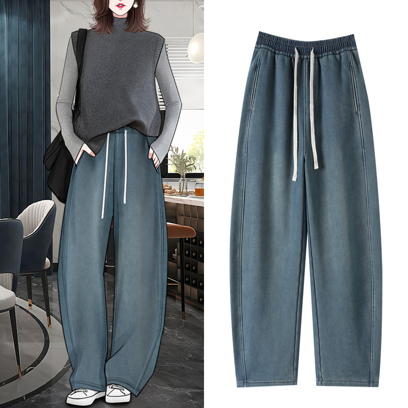 高级感加绒加厚阔腿牛仔裤女秋冬休闲高腰镰刀裤子宽松显瘦香蕉裤,女装/女士精品,牛仔裤,淘宝优惠券,粉丝福利购,淘宝优惠卷