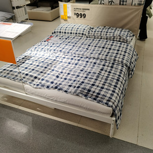 宜家克勒普斯塔双人床北欧简约板式床布艺床铁架床软包床国内代购