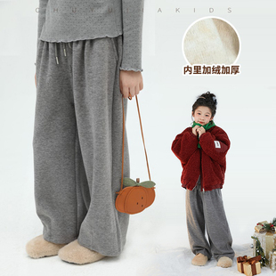 初羽家【山羊绒】儿童超软亲肤运动裤秋冬新款保暖加绒加厚休闲裤