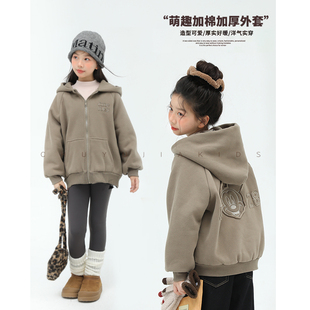 初羽家男女童夹棉连帽外套2025冬季新款卡通加绒加厚上衣卫衣夹克