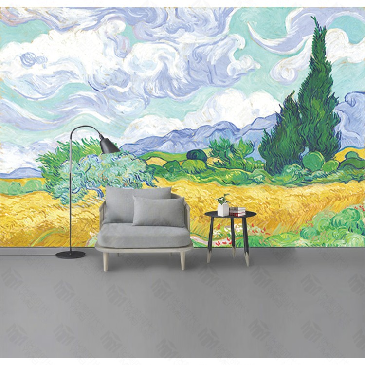 梵高抽象麦田客厅沙发艺术壁画