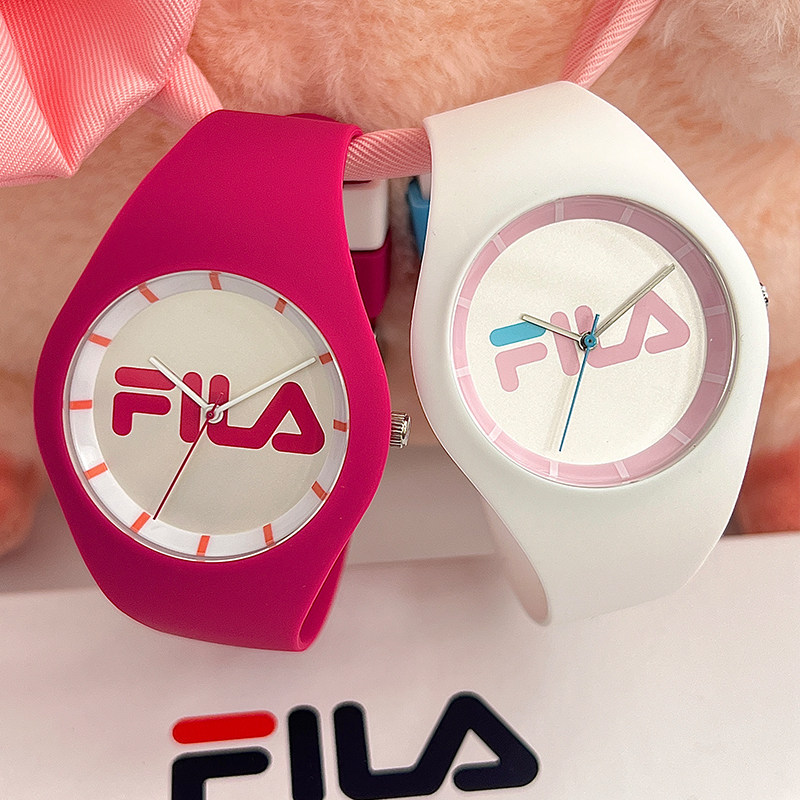 fila/斐乐正品潮牌果冻玫红硅胶石英表运动学生表男女情侣手表671