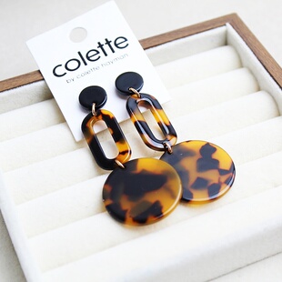耳饰 colette豹纹树脂耳环女几何形状拼接复古时尚