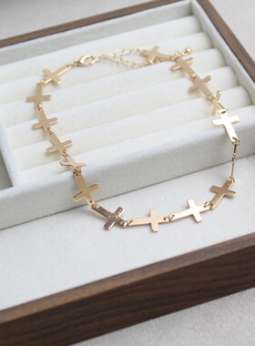 金色十字架choker项链女小众