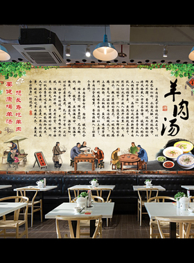 中式复古墙贴画壁纸装饰壁画自粘