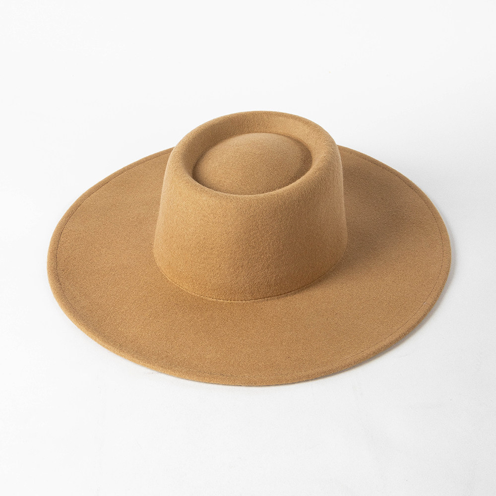 冬新款英伦复古女士大檐圆环顶羊毛呢礼帽户外逛街凹造型潮帽