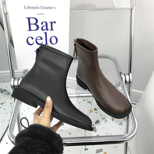 2021秋季上新  真皮  后拉链薄绒里低跟休闲舒适    女靴