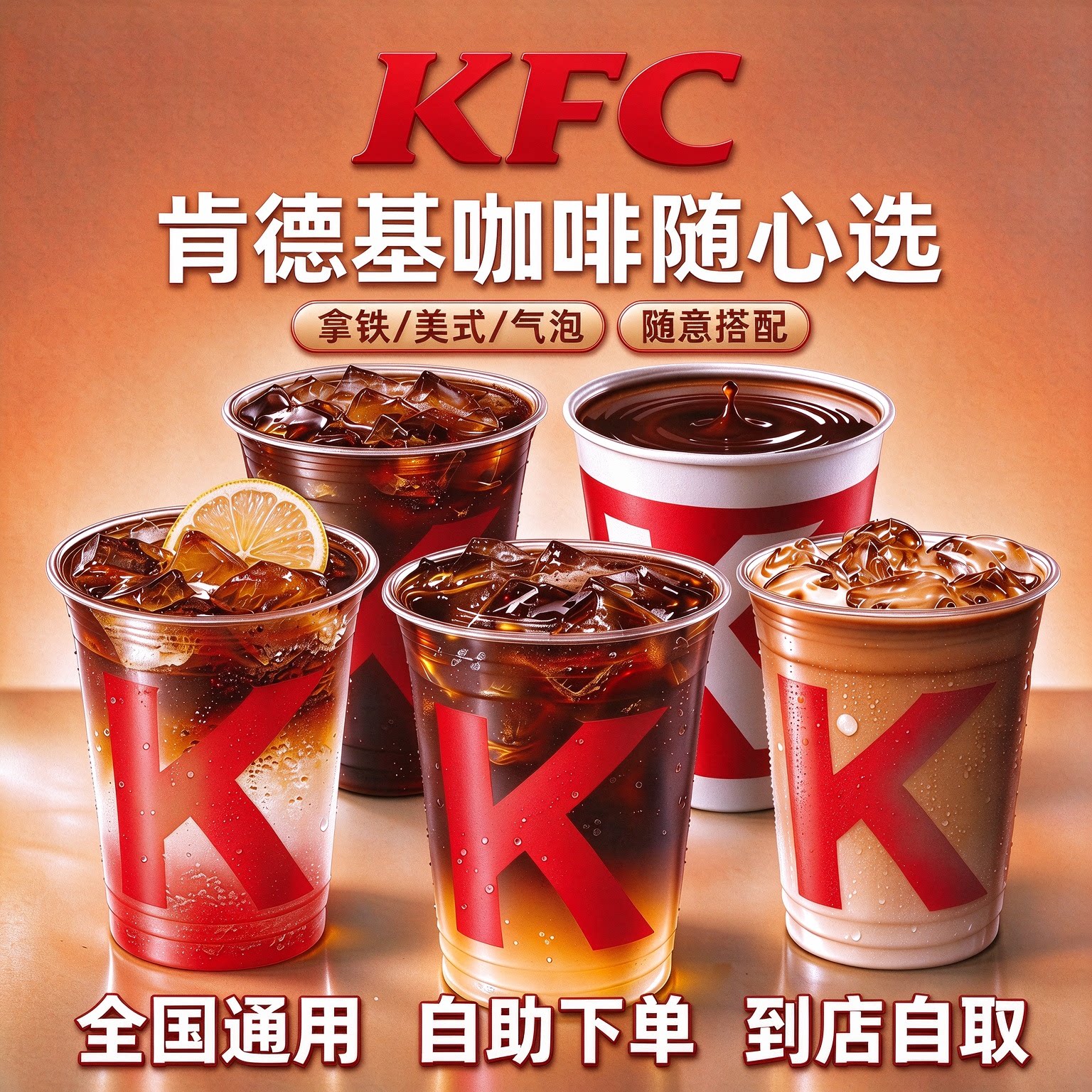 KFC肯德基咖啡优惠券代下单美式拿铁随心选自助下单兑换全国通用