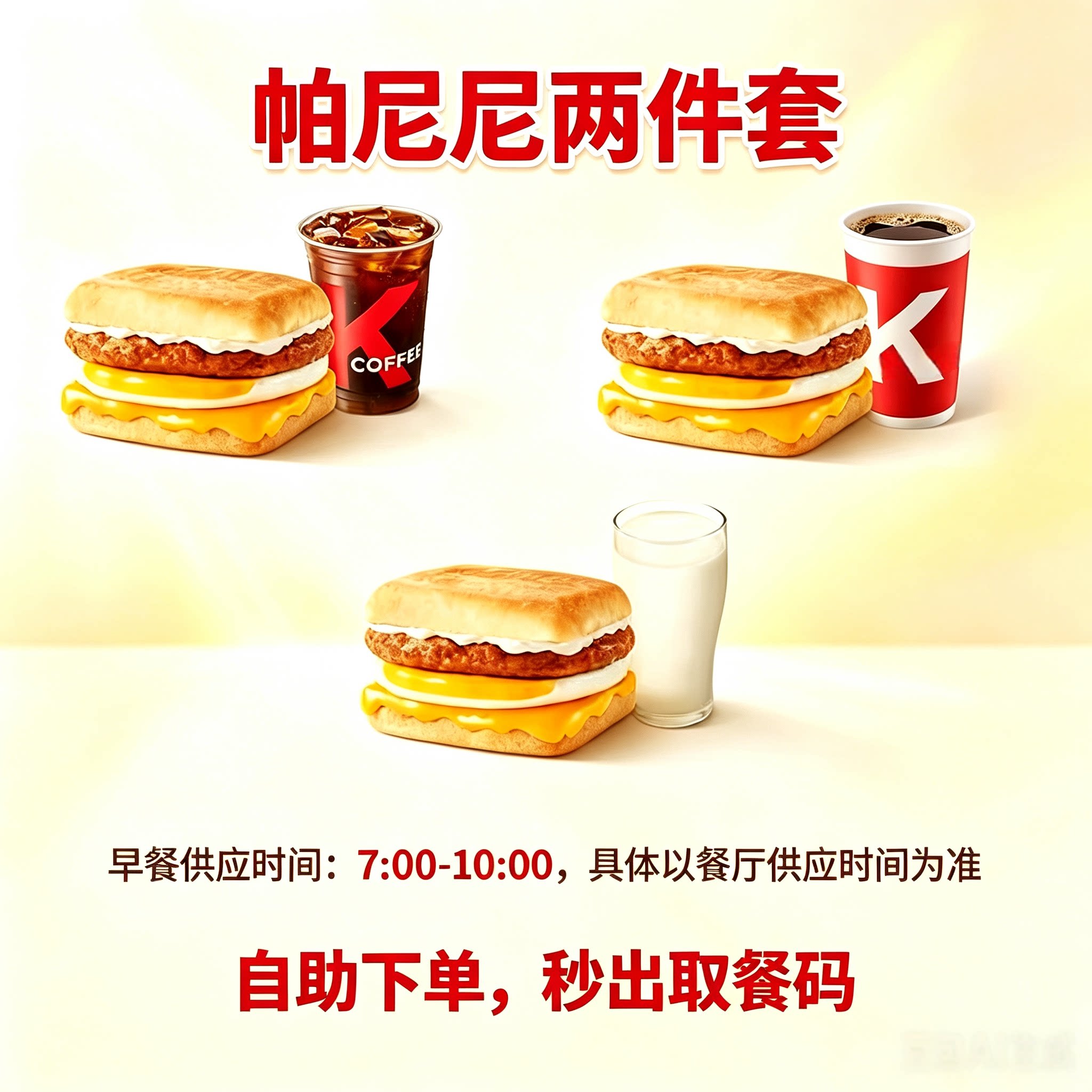 KFC肯德基代下单优惠券早餐帕尼尼两件套自全国通用【支持预约】