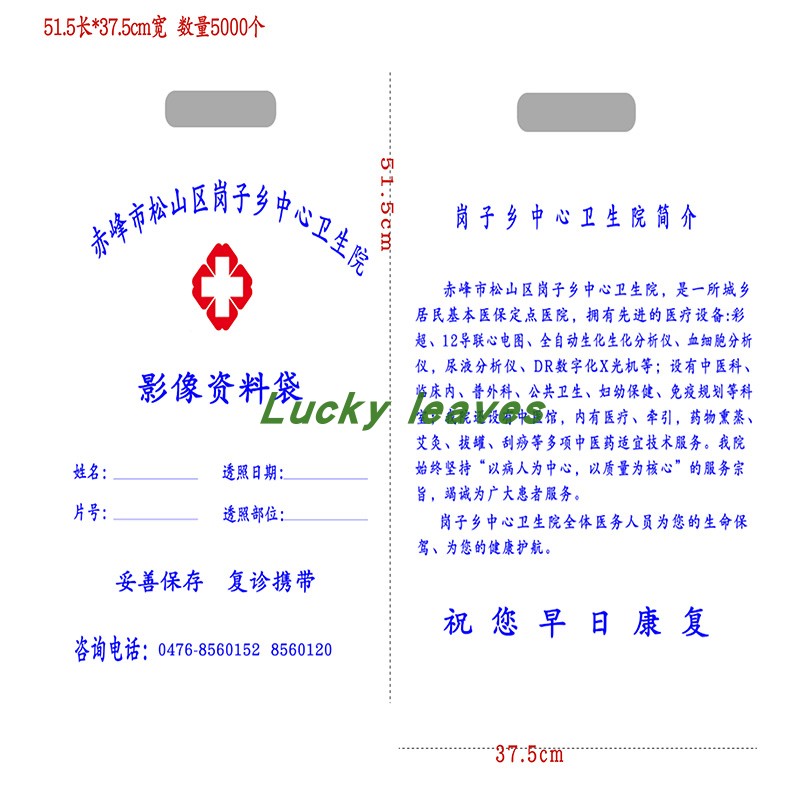 岗子乡卫生院影像资料单层袋51.5*37.5cm*4s单面平口手提袋专链