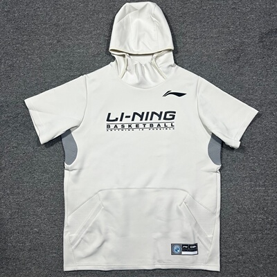 李宁赞助CBA大码篮球套头短袖连帽卫衣热身投篮服保暖弹性运动服