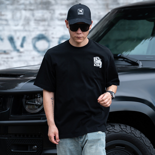 Plumb男款重磅黑色T恤新路虎卫士图案国潮痞帅炸街款宽松情侣T恤