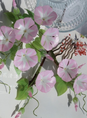 牵牛花—桃花清酒原创手作新款热缩夕颜花丙烯汉服配饰发簪发梳