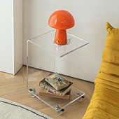 亚克力边几可移动沙发边桌茶几带轮透明置物架简约推车床边小桌子