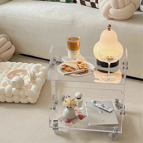 亚克力边几角几Ins风透明可移动小推车床头柜轻奢茶几多层置物架