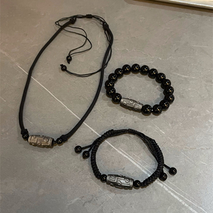 国潮银耀石天珠编绳男款手链女项链可调节小众设计感锁骨链新中式