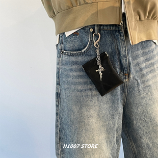 原创款玫瑰十字条纹包男款裤链女小众腰间挂饰嘻哈风包挂零钱卡包