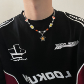 潮牌星星笑脸拼接男生项链女款 冷淡锁骨链嘻哈小众设计高级感饰品