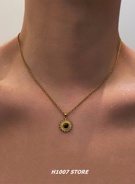 金色小太阳虎眼石冷淡风男款项链女轻奢小众设计锁骨链ins毛衣链
