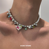 重工串珠星星音符男款 项链女小众设计高级感锁骨链嘻哈风颈链新款