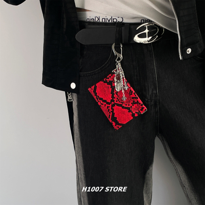 红宝石羽毛蟒纹零钱包挂件男款裤链女小众嘻哈风钥匙包挂腰间挂饰