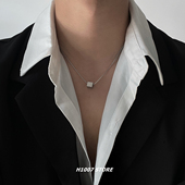 王一博同款 小方块男士 潮牌项链女小众设计感高级嘻哈风钛钢锁骨链