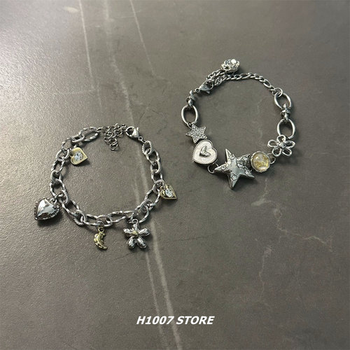 金属感星星爱心拼接男款手链女手串小众设计情侣款饰品嘻哈风配饰