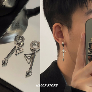 钛钢不掉色尖锥长款男耳环女耳夹无需耳洞小众设计感耳钉潮酷耳饰