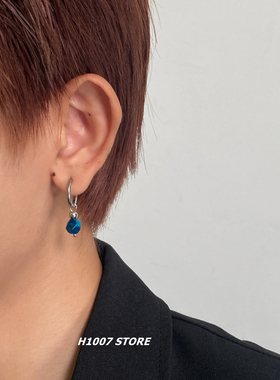 靛蓝色 国风小众设计感钛钢男耳夹款无需耳洞耳环中性风格耳钉女