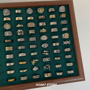 复古做旧十字花戒指男生潮个性嘻哈风指环小众设计感食指戒女新款