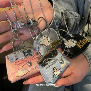 可爱卡通KT猫小包长款项链女款小众设计高级感女毛衣链男新款配饰