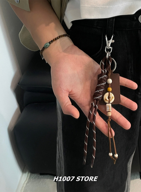原创款陶瓷平安扣咖色编绳男款裤链女嘻哈钥匙包挂工装裤腰间挂饰