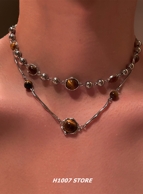 虎眼石复古串珠项链秋冬新款