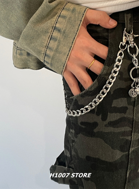 嘻哈风十字花配饰钛钢链条包挂男款裤链女小众感钥匙包挂腰间挂饰