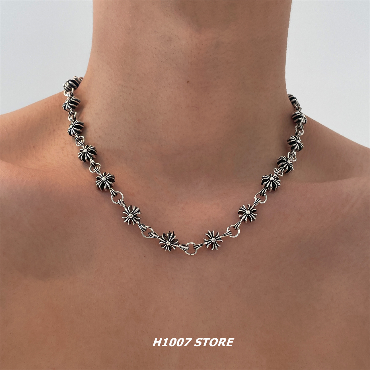 做旧款克十字花拼接男款项链女冷淡风手链嘻哈高级毛衣卫衣链新款