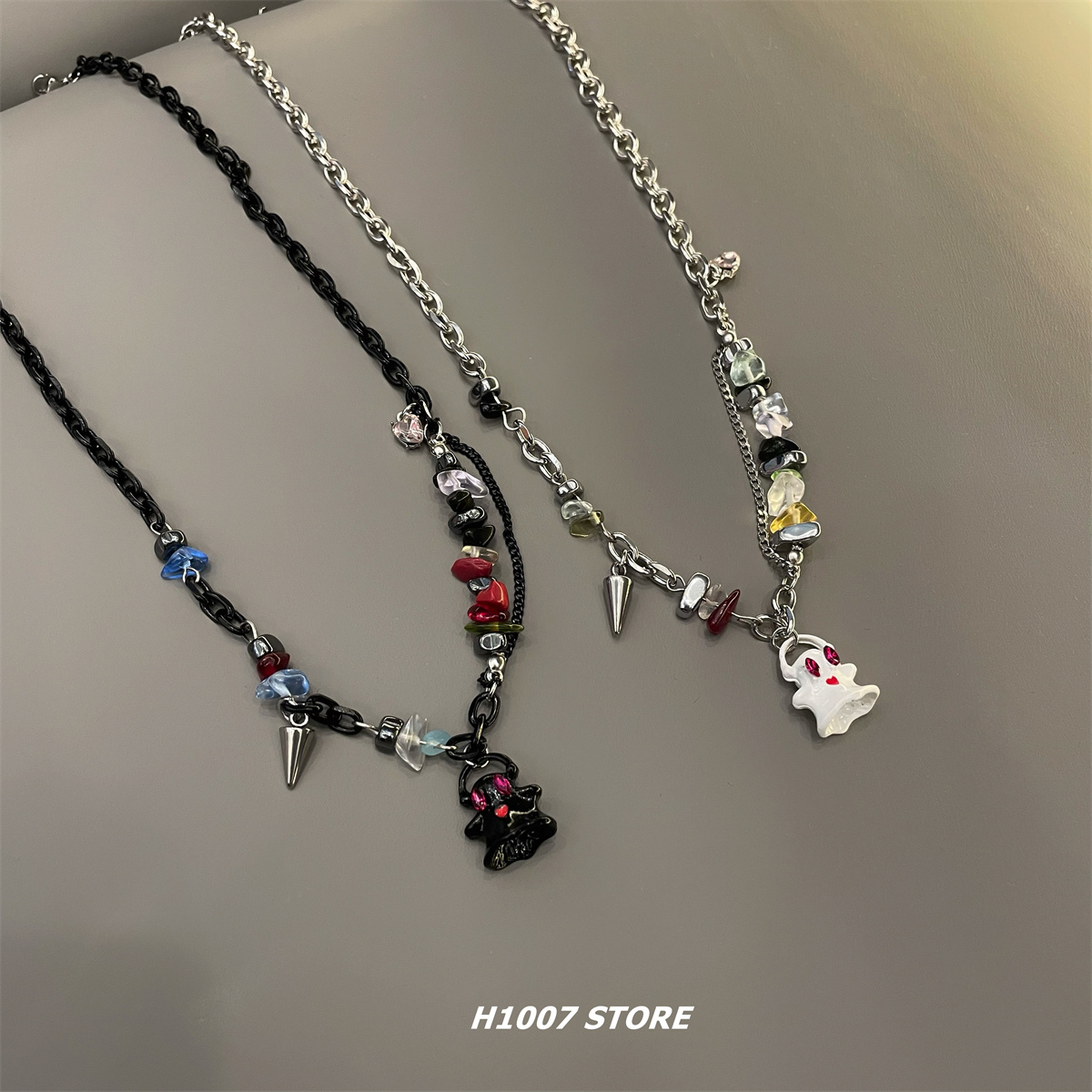 新款幽灵串珠拼接项链男款百搭锁骨链女嘻哈小众设计高级感毛衣链