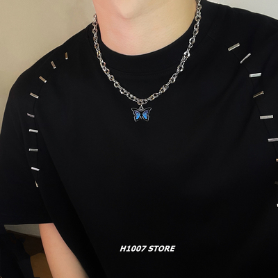蝴蝶 小众原创双层男项链女小众设计感冷淡风欧美嘻哈钛钢锁骨链
