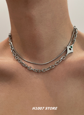 双层钛钢芒星不掉色男款项链小众设计嘻哈风女锁骨链高级感毛衣链